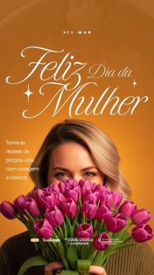 Feliz Dia da Mulher Especial 8 de Março Flores PSD Editável