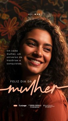 Dia da Mulher 08 MAR Celebrando Conquistas Femininas Story PSD Editável