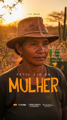 Dia da Mulher 8 de Março Mensagem Inspiradora PSD Editável