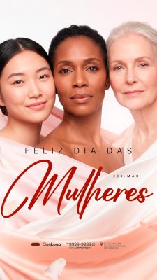 Dia da Mulher Feliz Dia das Mulheres com 08 de Março PSD Editável