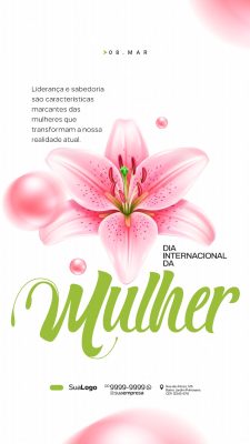 Dia Internacional da Mulher 8 de Março Arte Rosa e Verde PSD Editável