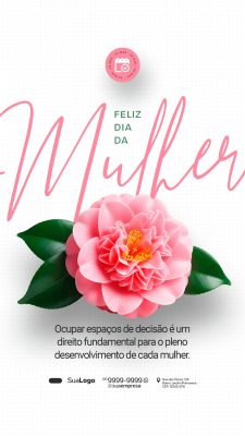Dia da Mulher Feliz Mensagem Poderosa com Flor Rosa PSD Editável
