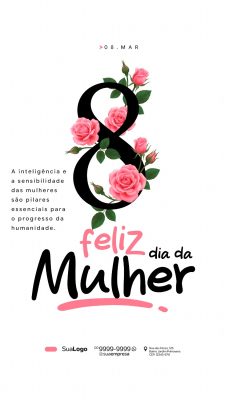 Dia da Mulher 08 de Março Arte com Rosas Moderno PSD Editável