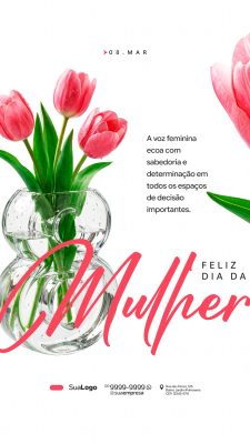 08 MAR Dia da Mulher Voz Feminina Tulipas Cor de Rosa PSD Editável