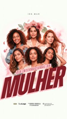Dia Internacional da Mulher 08 Março Post Vertical Instagram PSD Editável