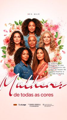 Dia da Mulher 08 MAR Mulheres de Todas as Cores PSD Editável