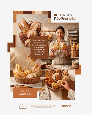 Dia do Pão Francês Celebre a Tradição Crocante 21 de Março PSD Editável