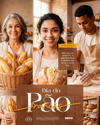 Dia do Pão Francês Celebrando 21 de Março Comida PSD Editável