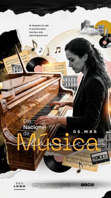 Dia Nacional da Música Clássica 05 de Março Story Piano e Sentimento Arte PSD Editável