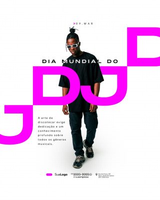 DJ 09 MAR Dia Mundial do DJ Post Neon PSD Editável