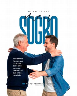 Dia do Sogro 10 de Março Homenagem com Imagem de Abraço PSD Editável