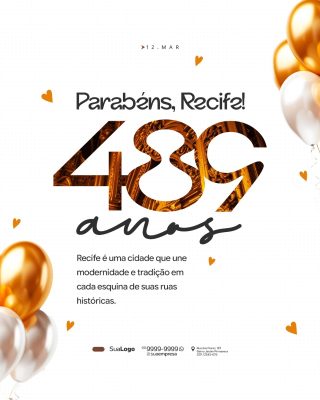 Aniversário Recife 489 Anos Arte Festiva PSD Editável