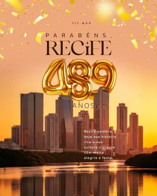 Recife 489 Anos Parabéns Aniversário da Cidade PSD Editável