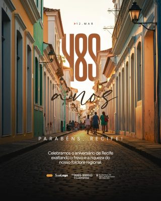 Recife 12 de Março 489 Anos Arte Festiva PSD Editável