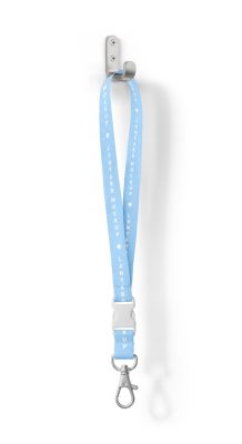 Cordão Lanyard Mockup Azul Pendurado em Gancho PSD Editável