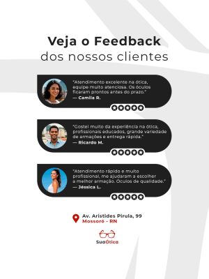 Feedback de Clientes para Óticas Post para Redes Sociais PSD Editável