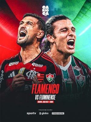 Carioca Flamengo vs Fluminense Jogo Futebol Cartaz Dinâmico PSD Editável