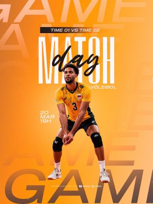 Flyer Vôlei Match Day 20 Mar 19h Transmissão ao Vivo PSD Editável