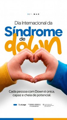 Síndrome de Down 21 Março Conscientização Mãos Coração PSD Editável