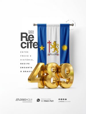 Feliz Aniversário Recife 489 Anos Parabéns PSD Editável