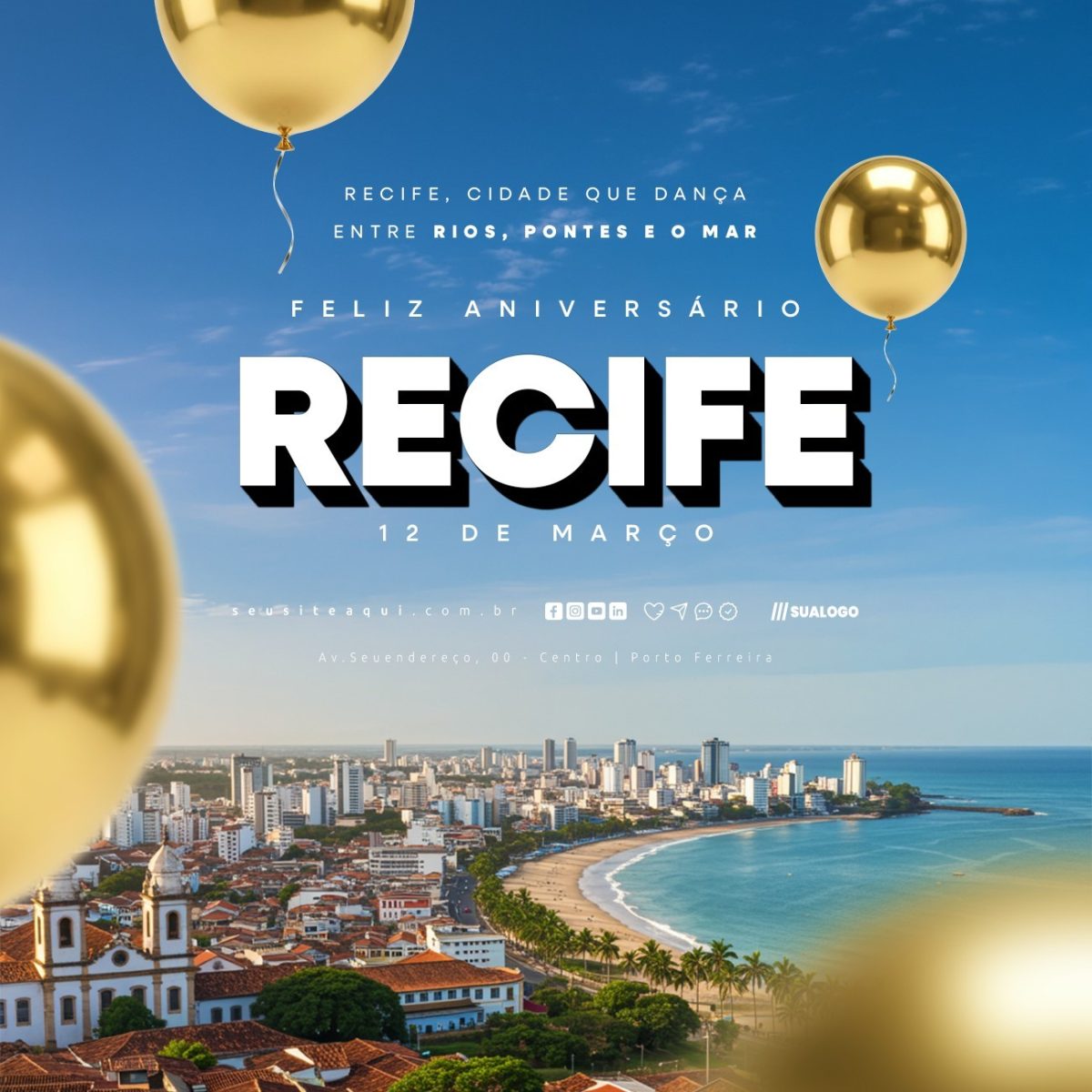 Feliz Aniversário Recife  Recife 12 de Março PSD Editável