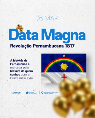 Março Data Magna Revolução Pernambucana 1817 Cartão PSD Editável