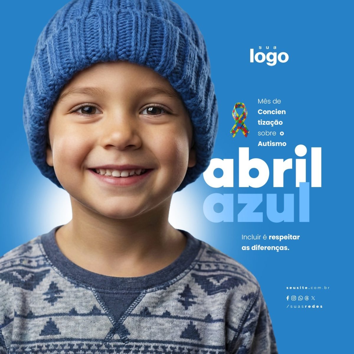 Autismo Abril Azul Incluir é Respeitar as Diferenças PSD Editável
