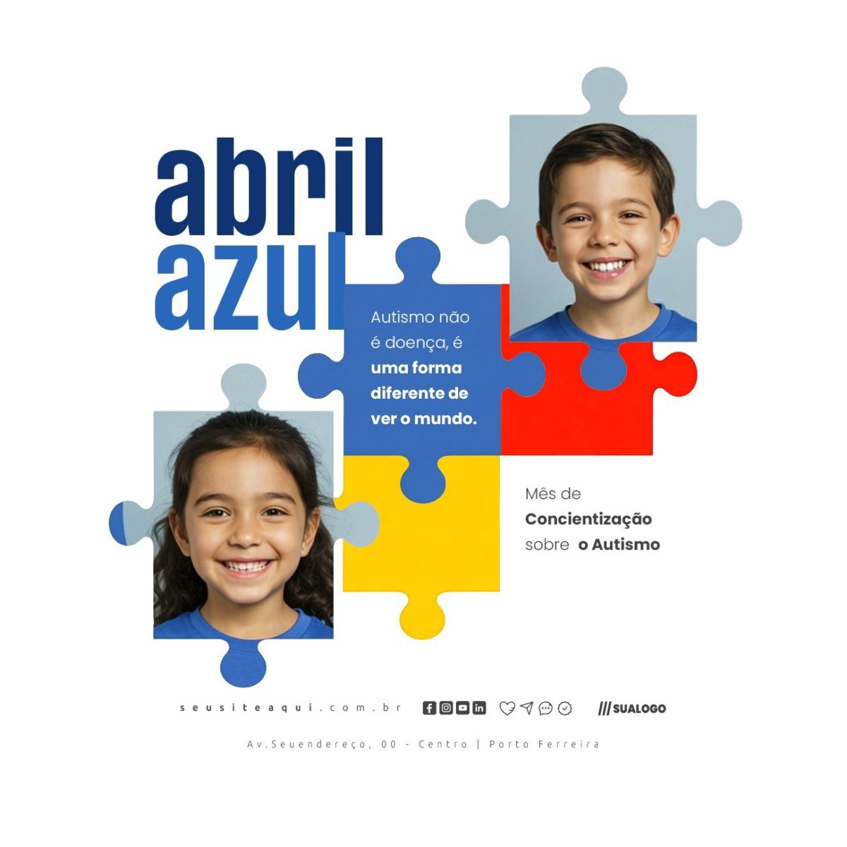 Abril Azul Mês de Conscientização sobre o Autismo PSD Editável