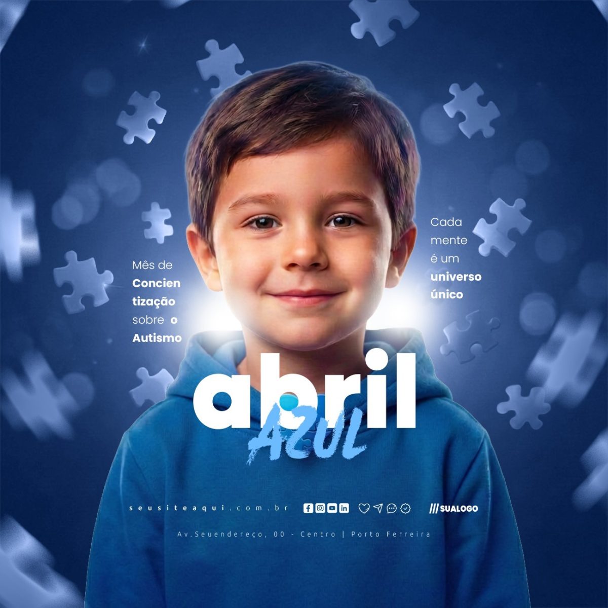 Abril Azul Mês de Conscientização sobre o Autismo PSD Editável