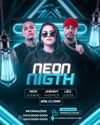 Neon Night Sábado 28 Março Flyer Evento Noturno PSD Editável