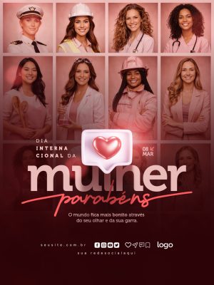 Dia Internacional da Mulher Parabéns 08 Março PSD Editável