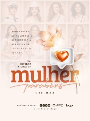 Mulher Homenagem Dia Internacional da Mulher 08 de Março PSD Editável