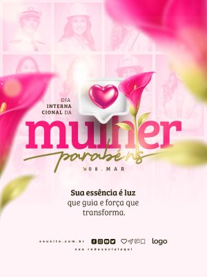 Dia da Mulher Sua Essência é Luz Banner Celebrativo PSD Editável