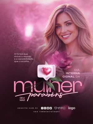 Dia Internacional da Mulher 08 Março Parabéns PSD Editável