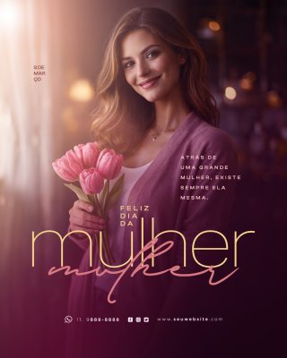 Mulher Feliz Dia da Mulher 8 de Março Arte Social Elegante PSD Editável