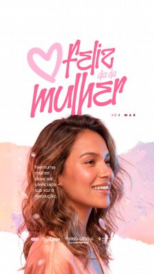 Mulher Feliz Dia da Mulher 08 de Março Sua Voz é Revolução PSD Editável