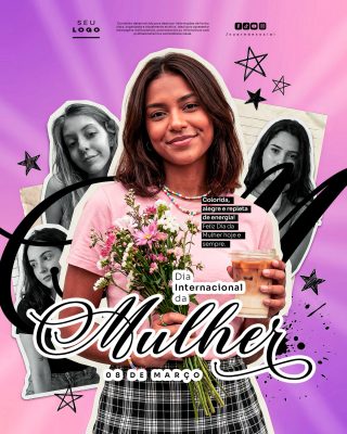Dia Internacional da Mulher Colorida Alegre Energia 08 de Março PSD Editável