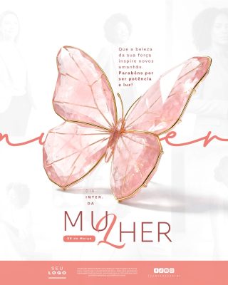 Dia da Mulher 08 de Março Borboleta de Cristal Design Elegante PSD Editável