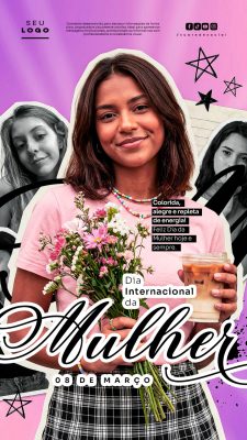 Dia da Mulher 08 de Março  Colorida Alegre Dia Internacional Poster Vertical PSD Editável