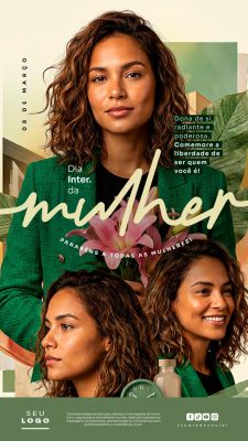 Dia da Mulher 08 de Março Story Dona de Si Radiante Poderosa PSD Editável