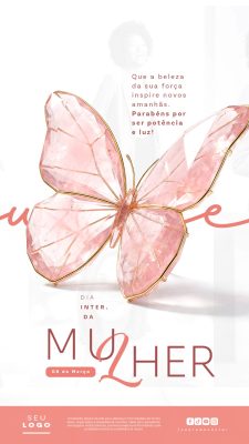 Dia da Mulher 08 de Março Story Força e Potência Felicitações PSD Editável