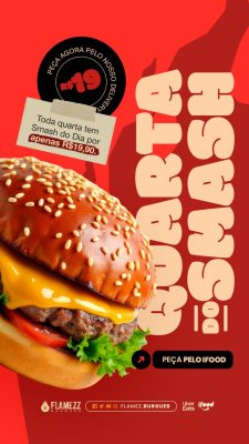 Story Hamburgueria Toda Quarta Tem Smash  PSD Editável