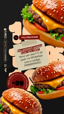 Story Hamburgueria Seu Primeiro Pedido 10% OFF PSD Editável