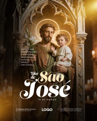 Dia de São José 19 de Março Grandeza na Fé Template PSD Editável