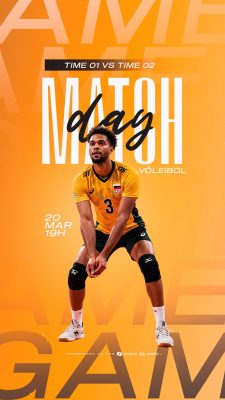 Story Vôlei Match Day 20 Mar 19h Time 01 vs Time 02 Transmissão Ao Vivo PSD Editável