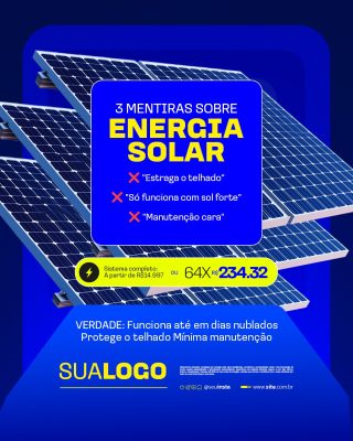Energia Solar 3 Mentiras Preço e Vantagens PSD Editável
