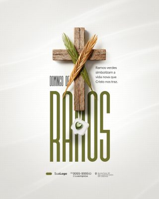 Domingo de Ramos Cruz com Folhas de Palmeira PSD Editável