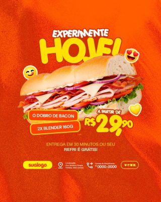 Lanchonete Experimento Hoje O Dobro de Bacon a Partir de R$29,90 PSD Editável