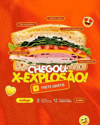 Lanchonete Lanche Chegou X-Explosão Com Frete Grátis PSD Editável