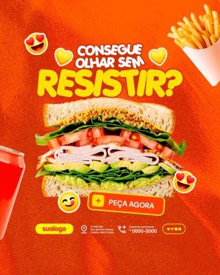 Lanchonete Sanduíche Consegue Olhar Sem Resistir Peça Agora PSD Editável